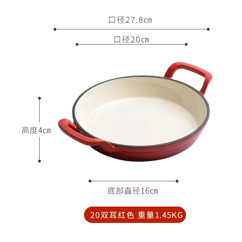 Enameled Cast Iron Frying Pan 20cm Dual Loop Handle Skillet Non Stick Grill Pan For Fried Steak For Oven Stovetop Induction