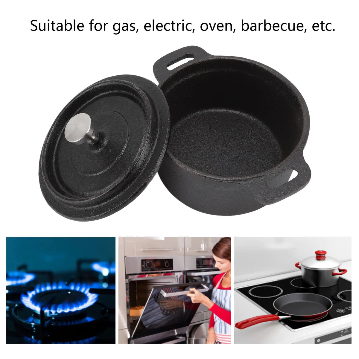 Cast Iron Pot Dutch Oven with Lid Double Traditional Thickened Cooker with Handle for Slow Cooking Barbecue Pasta Kitchen Tool