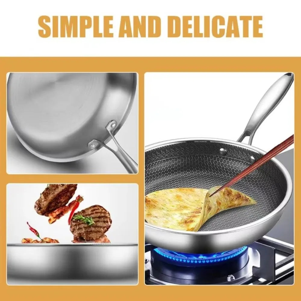 26/28/30cm Frying Pan Non-coated Stainless Steel NonStick Pan Multi-functional Thickened Honeycomb Pot Gas Induction Cooker