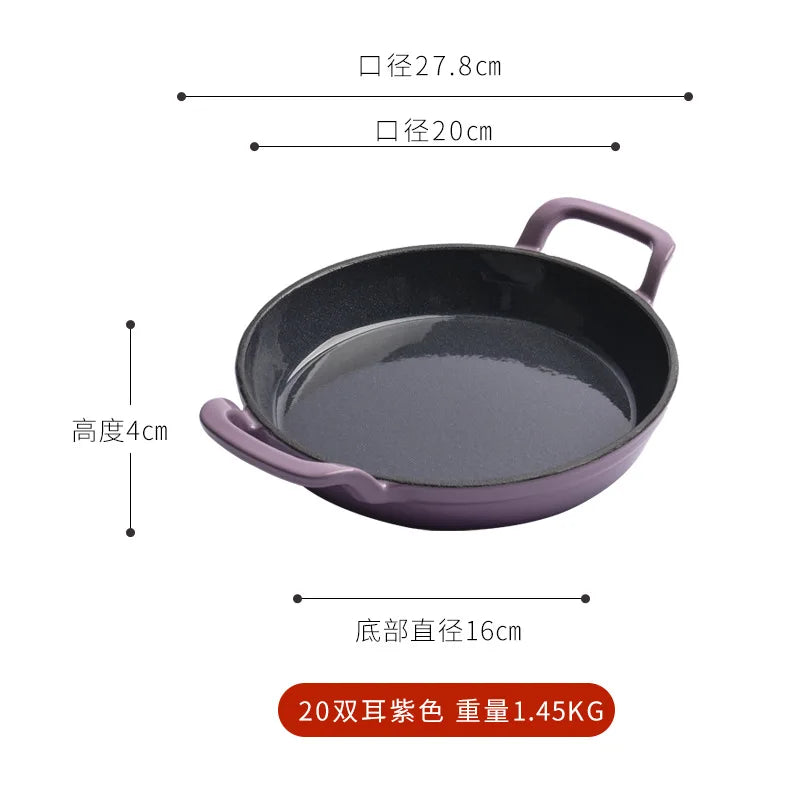 Enameled Cast Iron Frying Pan 20cm Dual Loop Handle Skillet Non Stick Grill Pan For Fried Steak For Oven Stovetop Induction