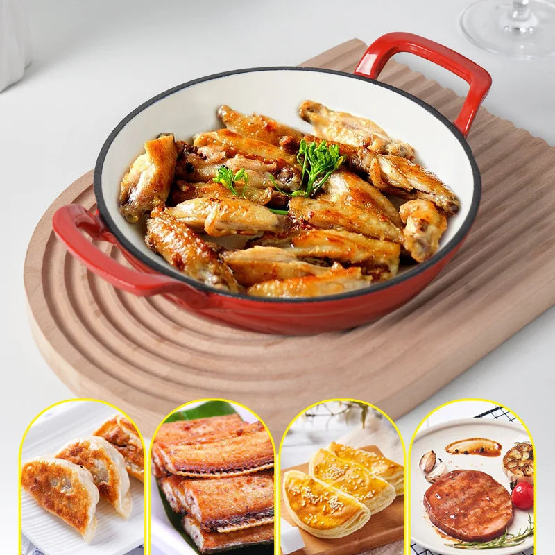 Enameled Cast Iron Frying Pan 20cm Dual Loop Handle Skillet Non Stick Grill Pan For Fried Steak For Oven Stovetop Induction